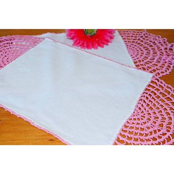 2 Doilies Doily Crocheted Doily Cotton Center Pink Crochet Vintage Doilies V17 - Picture 1 of 4